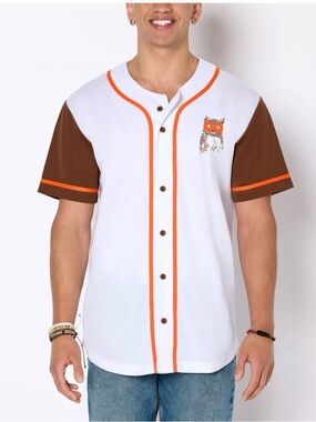 Spencer's White Baseball Jersey with Brown Sleeves & Orange Piping